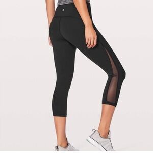 lululemon athletica Black Cropped Leggings with Mesh Detail